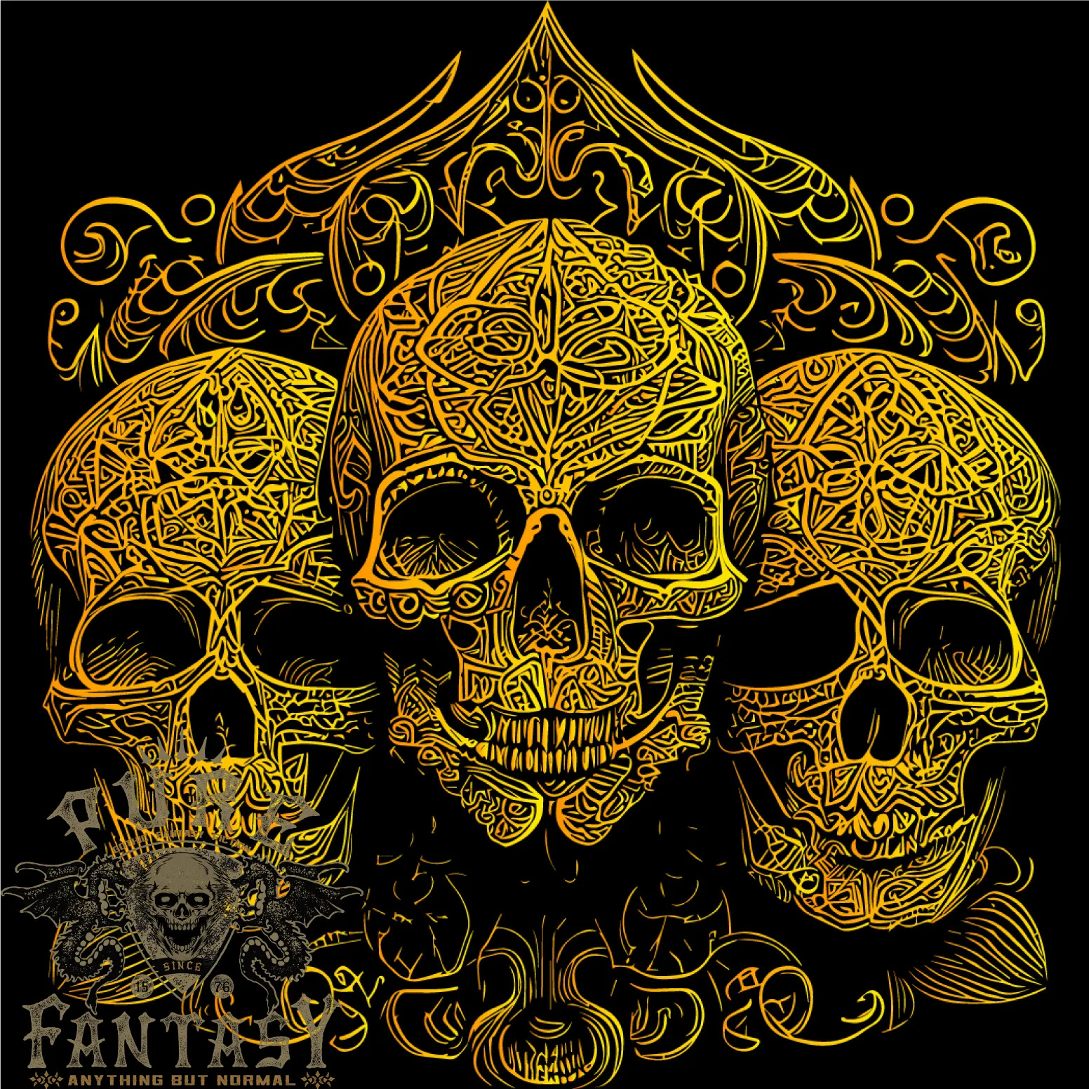 

3 Ornate Gold Skulls Gothic Goth Mens Cotton T-Shirt Tee Top