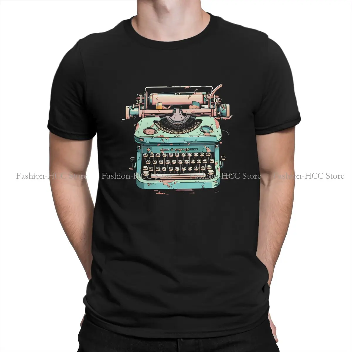 Typewriters Polyester TShirts Turquoise Vintage Vibes Print Men's T Shirt New Trend Clothing