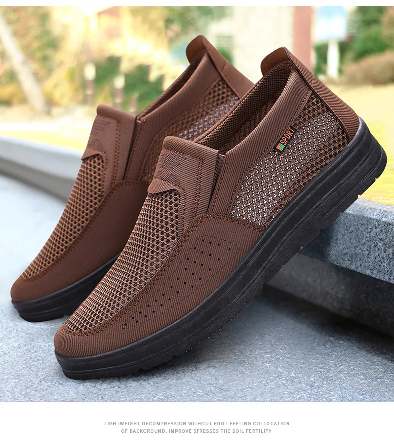 Herren Sommer-Hohlnetz-Slipper, Leichte Mehrschichtige Rutschfeste Sohle, Alltags-Gehschuhe für Senioren, Casual Flats – Detail 8