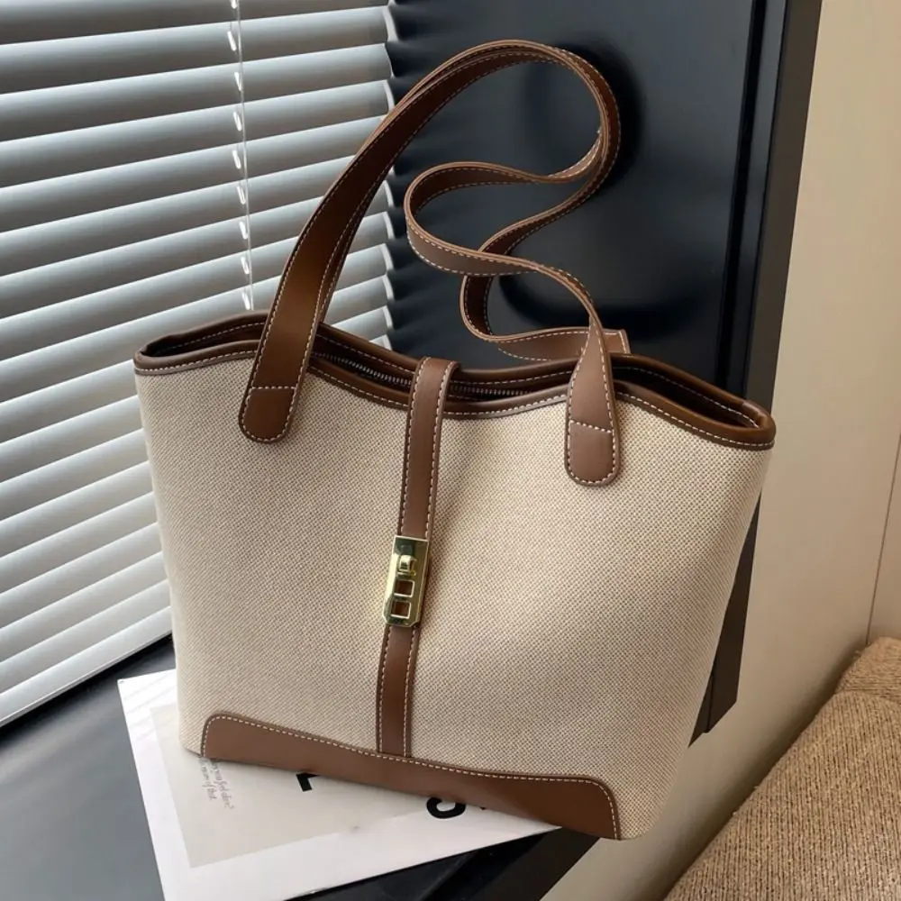 Fashionable Color Collision Crossbody Bag Large Capacity Minimalist Style Tote Bag Lock Buckle Bucket Bag Travel