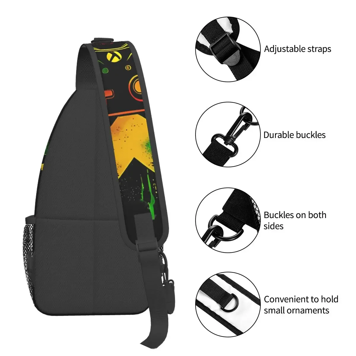 Preto gamers personagem logotipo x crossbody sacos de peito bolsos pacote viagem mensageiro esportes adolescentes bolsa ombro unisex