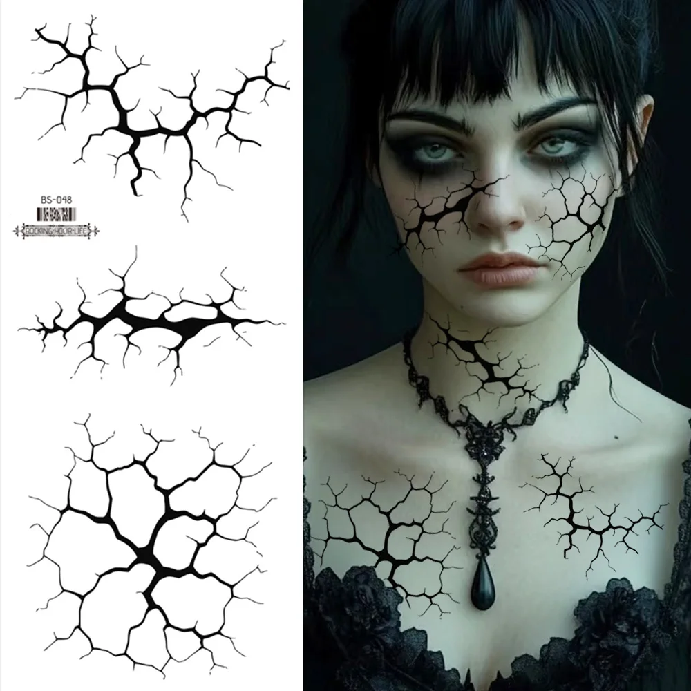 

2Sheets Large Halloween Black Lightning Temporary Tattoo Sticker for Halloween makeup – Realistic Vein Design Face Tattoo Body A