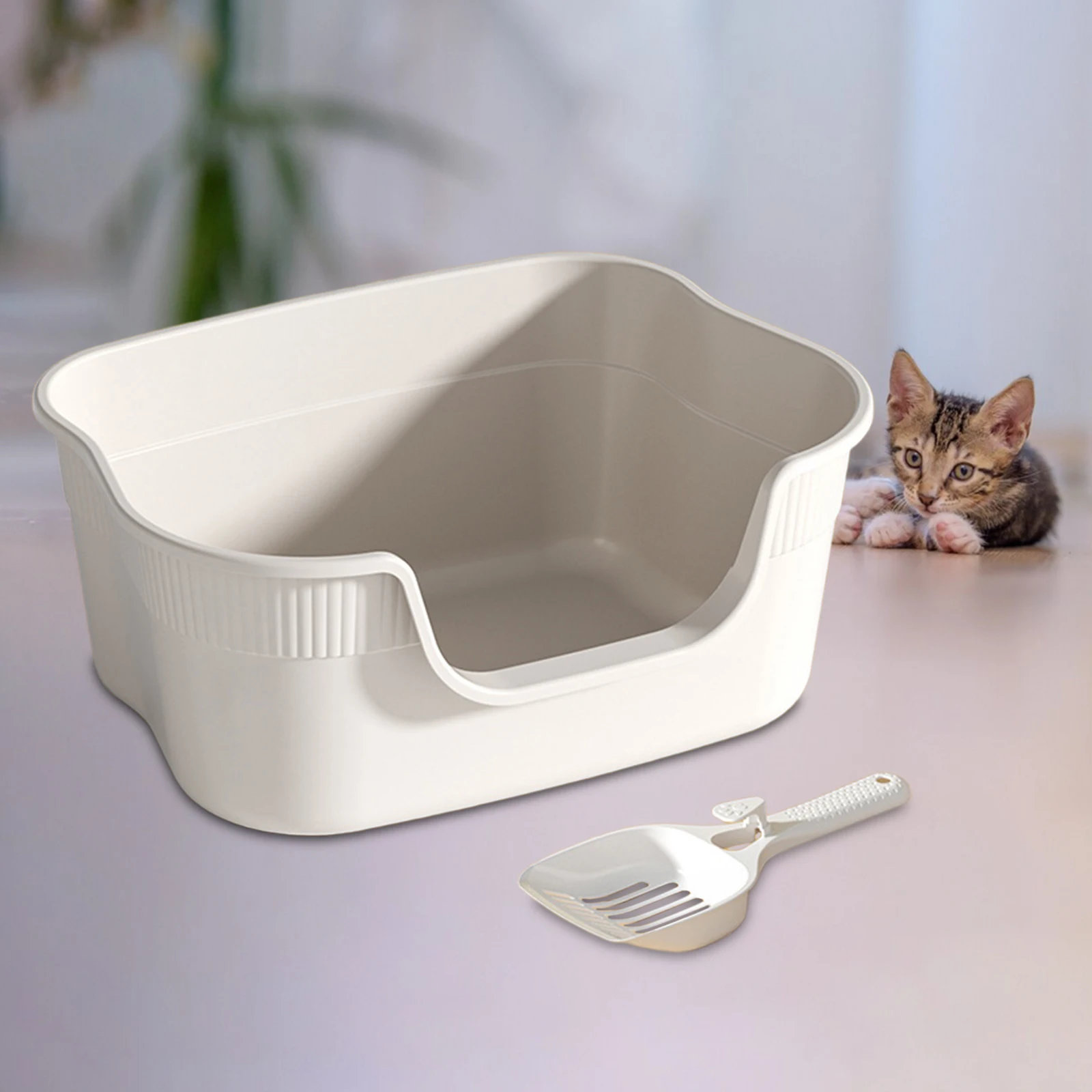 Halbgeschlossene Katzentoilette, spritzwassergeschützt, Katzentoilette, Sandkasten mit Katzenschaufel, Haustierbett, Reinigungsmittel für Haustiere
