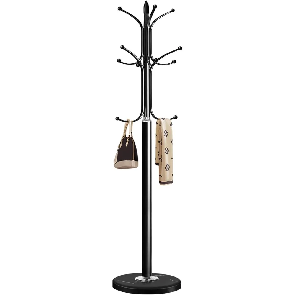 

Metal Coat Rack Stand with Natural Marble Base, Coat Rack Freestanding, Free Standing Hall Tree with 12 Hooks