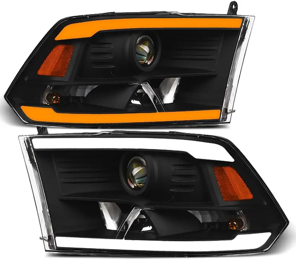 Switchback Sequential LED Strip Tube Bar Black Housing Projector Headlights Signal Lamps Amber Reflector nb Compatible With 09-1