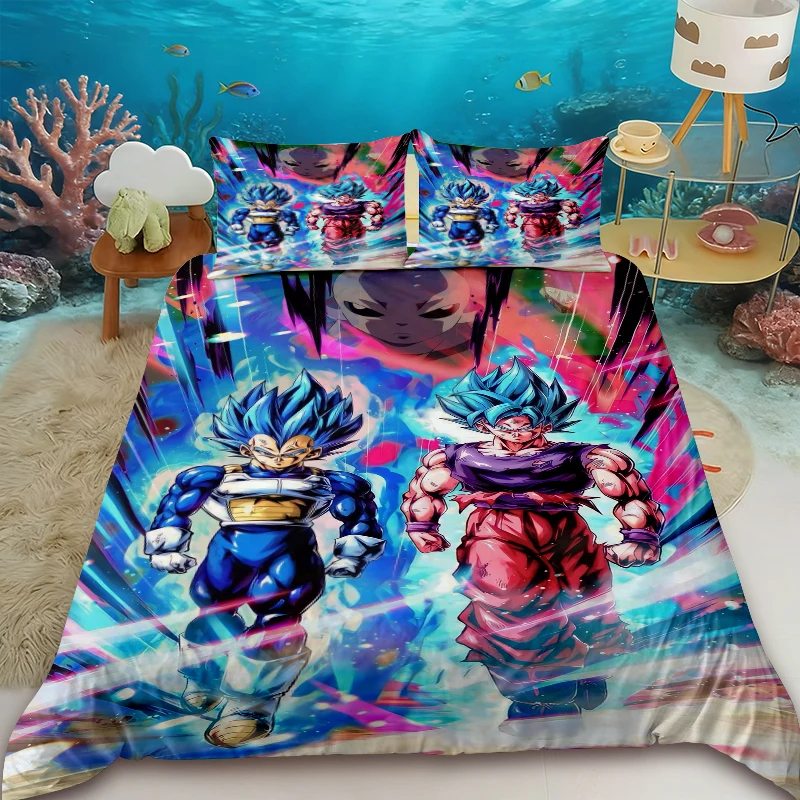 

3pcs Dragon Ball Duvet Cover Goku Anime Cartoon Bedding Set Comforter Cover with 2 Pillowcase Bedroom Home Decor Gifts