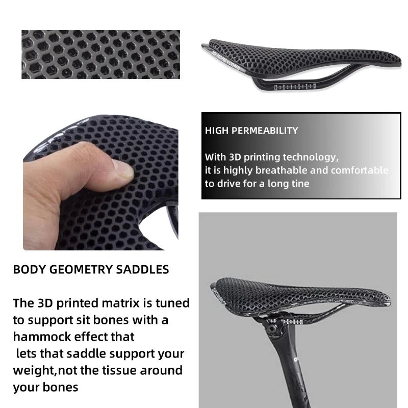 3D Printed Bicycle Saddle Ultralight Carbon Fiber Hollow Comfortable Breathable MTB Gravel Road Bike Cycling Seat Cushion Parts