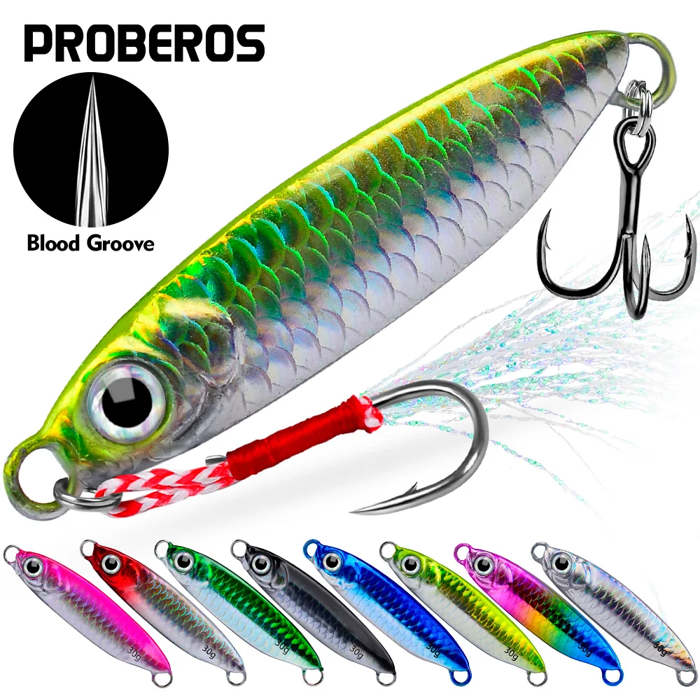 PROBEROS 8 Uds 7g 10g 15g 20g 25g 30g señuelo de plantilla de Metal-ganchos dobles de pesca en el mar biónico cebo de placa de hierro al por mayor