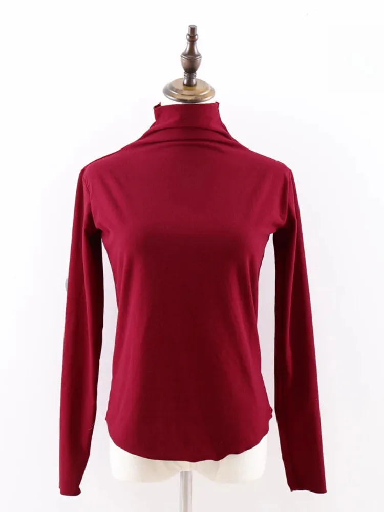 เสื้อบัลเล่ต์คอสูงทรงเข้ารูปสีทึบ เสื้อเต้นรําแขนยาวผู้หญิงสําหรับการซ้อมและการแสดงบนเวที