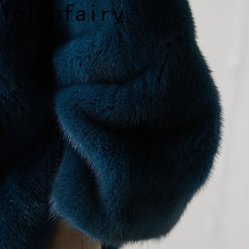 YOLANFAIRY Wysokiej Jakości Kurtki z Naturalnego Futra Norki dla Kobiet Jesień Zima Naturalny Płaszcz Futrzany Dekolt w Serek Prawdziwe Futro Kurtka Średniej Długości