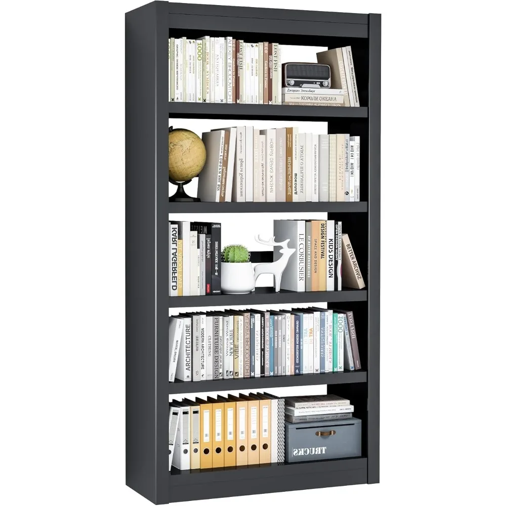 

5-Shelf Metal Bookshelf, 61-Inch Tall Black Bookcase with Adjustable Storage, Modern Design for Compact Spaces