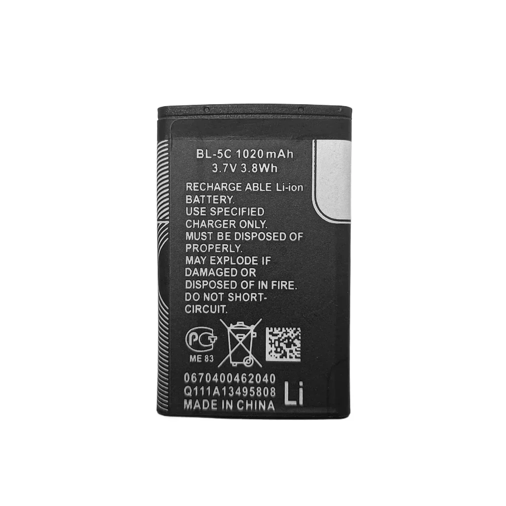 BL-5C 1020mAh 3.7V Bateria litowo-polimerowa do telefonów Nokia 1100 1110 1200 1208 1280 2600 2700 3100 3110 5130 6230 1600