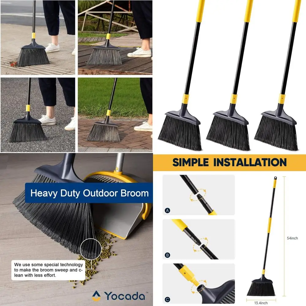 

54-Inch Triple Broom Set for Indoor & Outdoor: Ideal for Pet Hair, Courtyards, Garages, and More