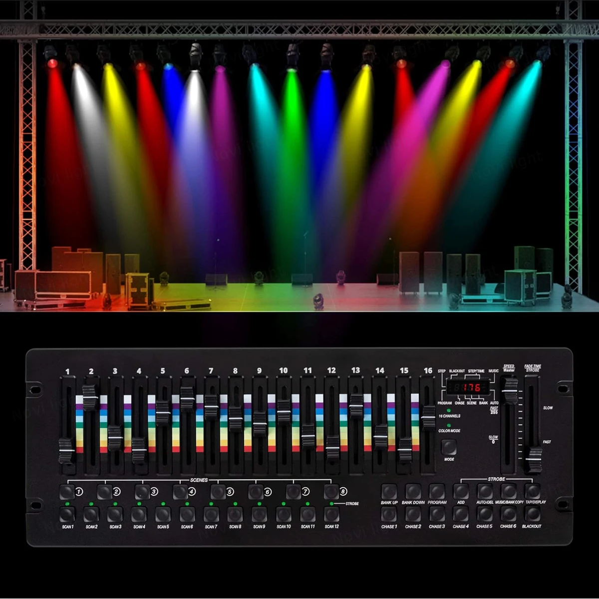 Controlador DMX com LED Função Programa Display, 16 Canal Modo, RGB, Efeito RGBW, Cor 256 Console, 192 Palco, Luzes do computador