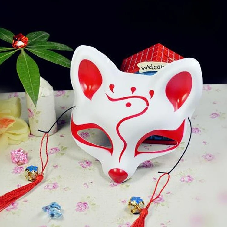 Fox Mask Japanese Cosplay Mask Half Face PVC Kabuki Kitsune Masks Masquerade Anime Cosplay Cat Mask Rave Festivals Party Props