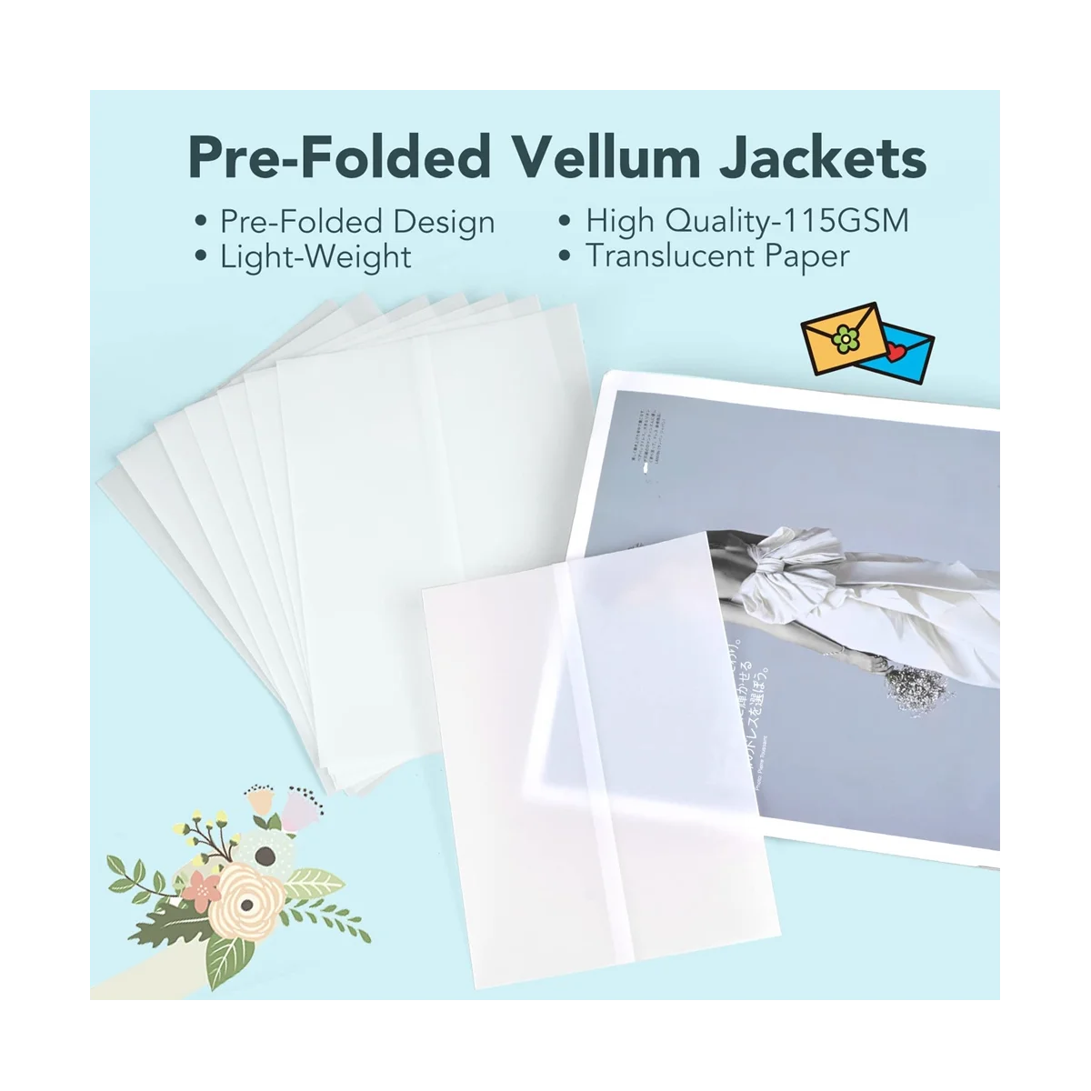 120Pcs Pre-Folded Vellum Paper, Printable Vellum Jackets Translucent Vellum Paper 5X7 Inch Vellum Paper Wraps