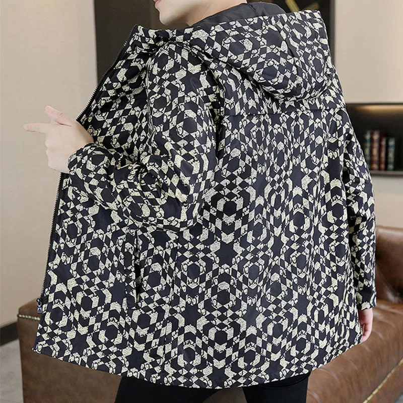 Autumn Winter Loose Casual Vintage Printing Coat Male Fashion All-match Zipper Hooded Jacket Homme Outwear Top Men's Clothing