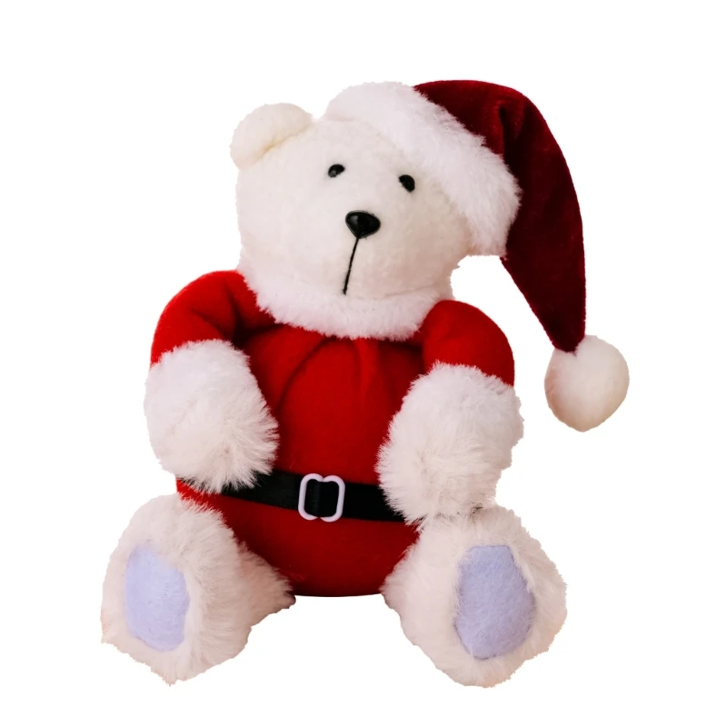 Plush Sitting Bear Christmas Theme Ornament Figurine Festives Decoration