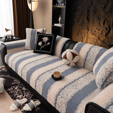 1pc Plush Sofa Slipcover Non-slip Sofa Covers Thickened Couch Cover Four Seasons Universal Furniture Protector For Living Room
