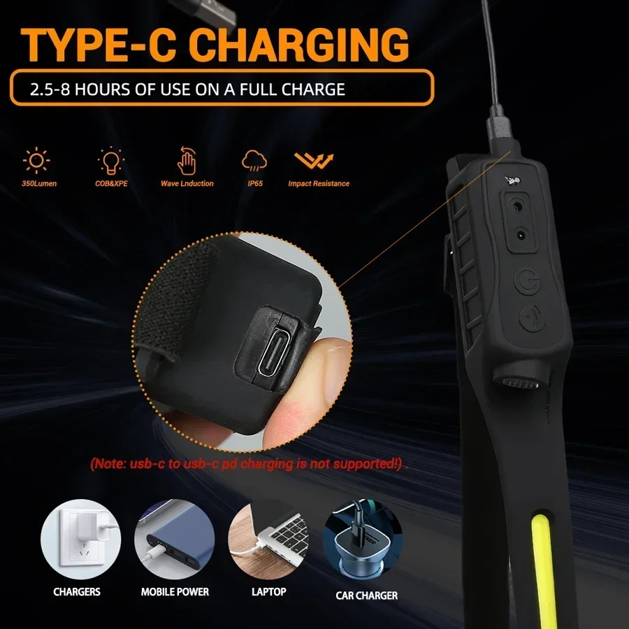 LED COB الاستشعار كشافات المدمج في البطارية نوع C قابلة للشحن 5 طرق مقاوم للماء رئيس الشعلة في الهواء الطلق التخييم الصيد العلوي #5