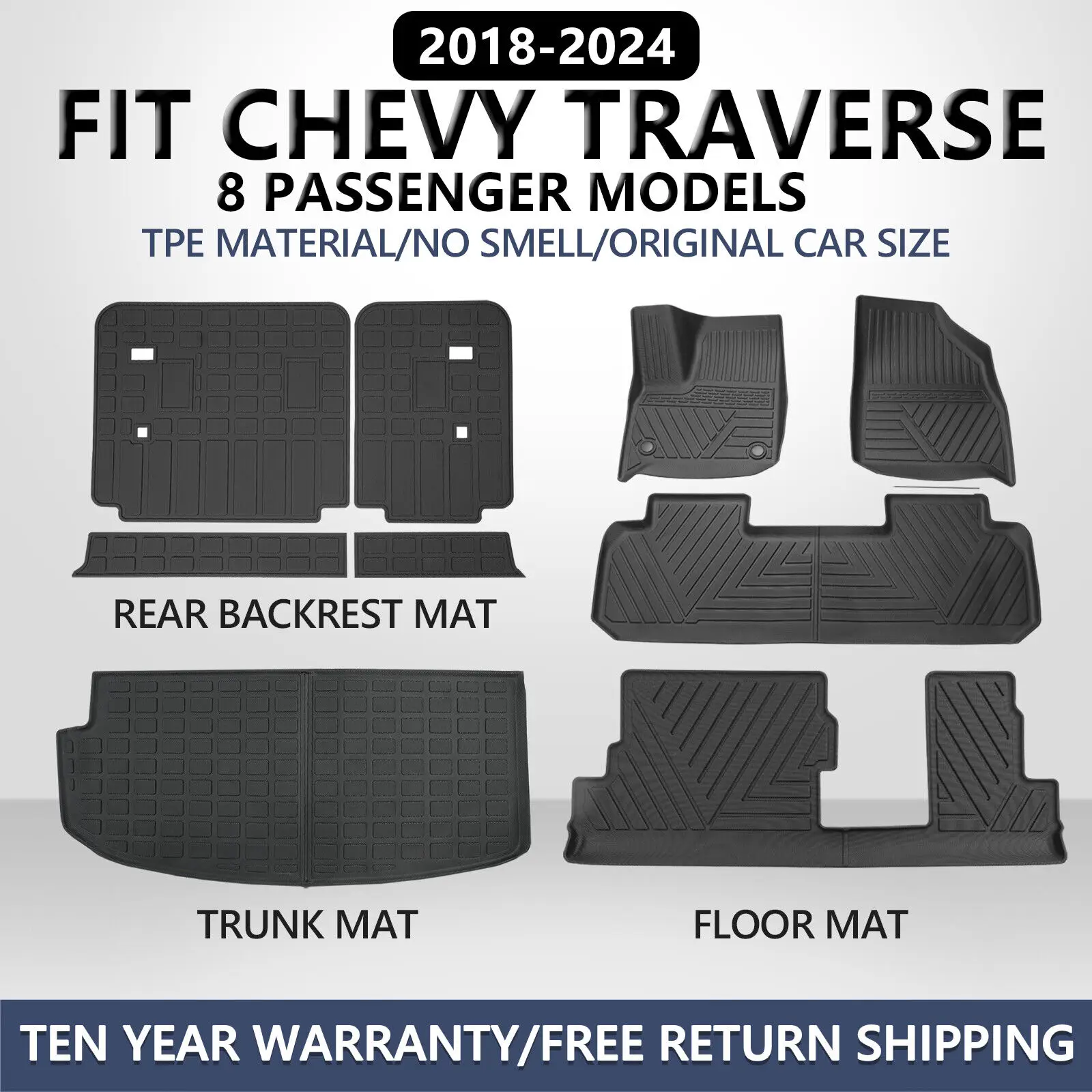 

Floor Mats Backrest Mat Cargo Liners Anti-Slip For 2018-2024 Chevy Traverse United States