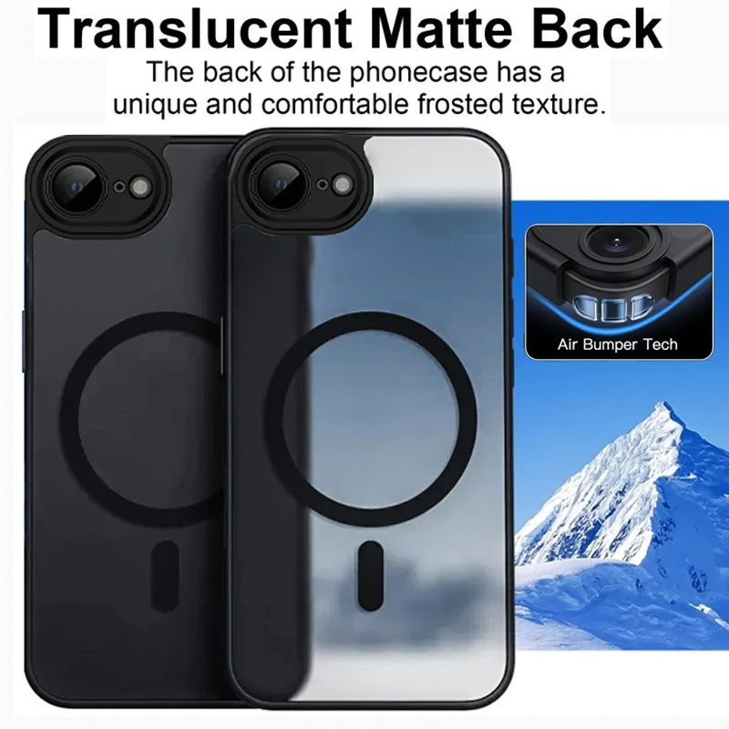 Luxuriöse halbtransparente MagSafe-Magnet-Handyhülle für iPhone 18 17 16 E 15 Pro Max, mattierte, stoßfeste Rückabdeckung – Detail 3
