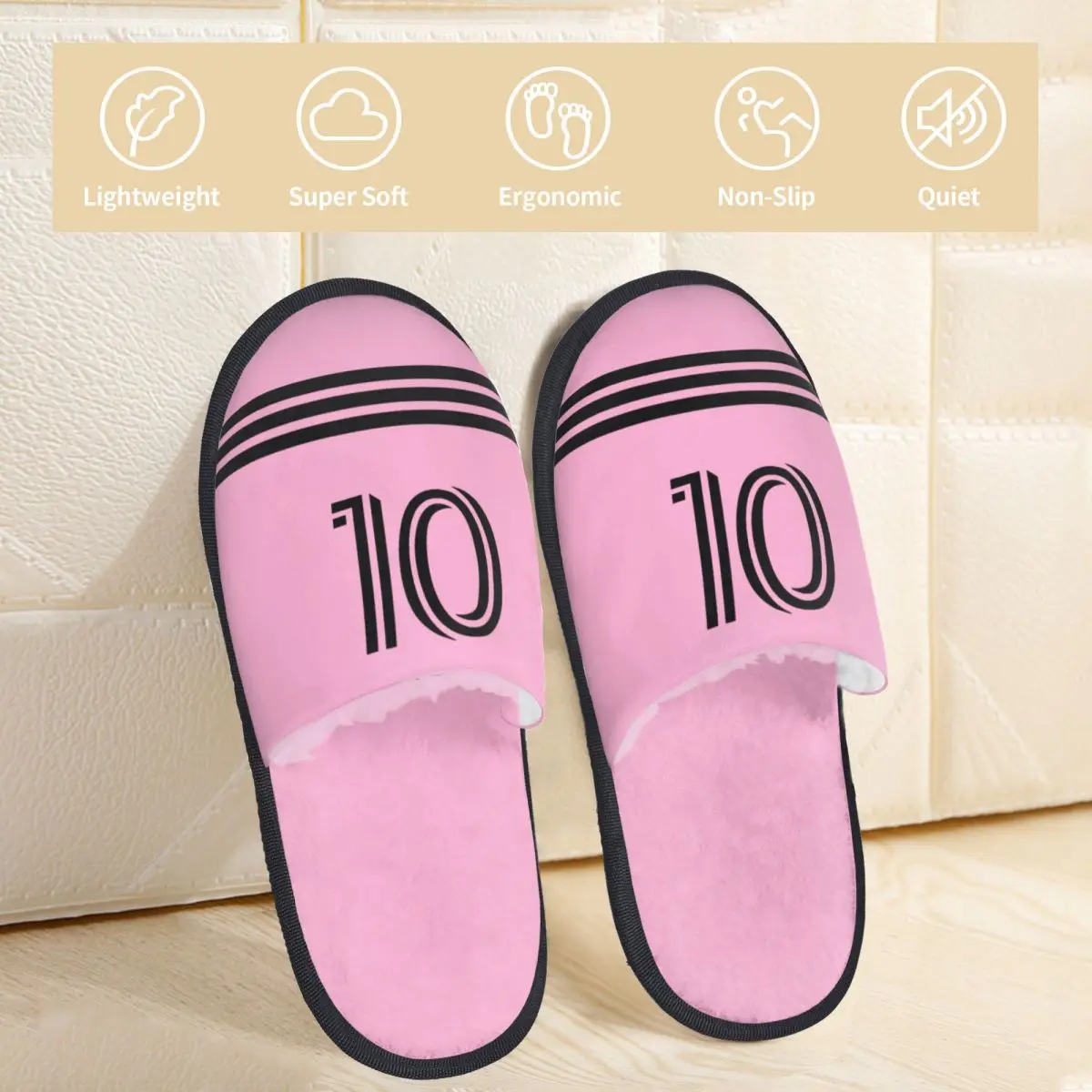 Messied Foodball Home Cotton Slippers Anti-skid Miami Soccer Cozy Household Fur Slippers Slides Bedroom