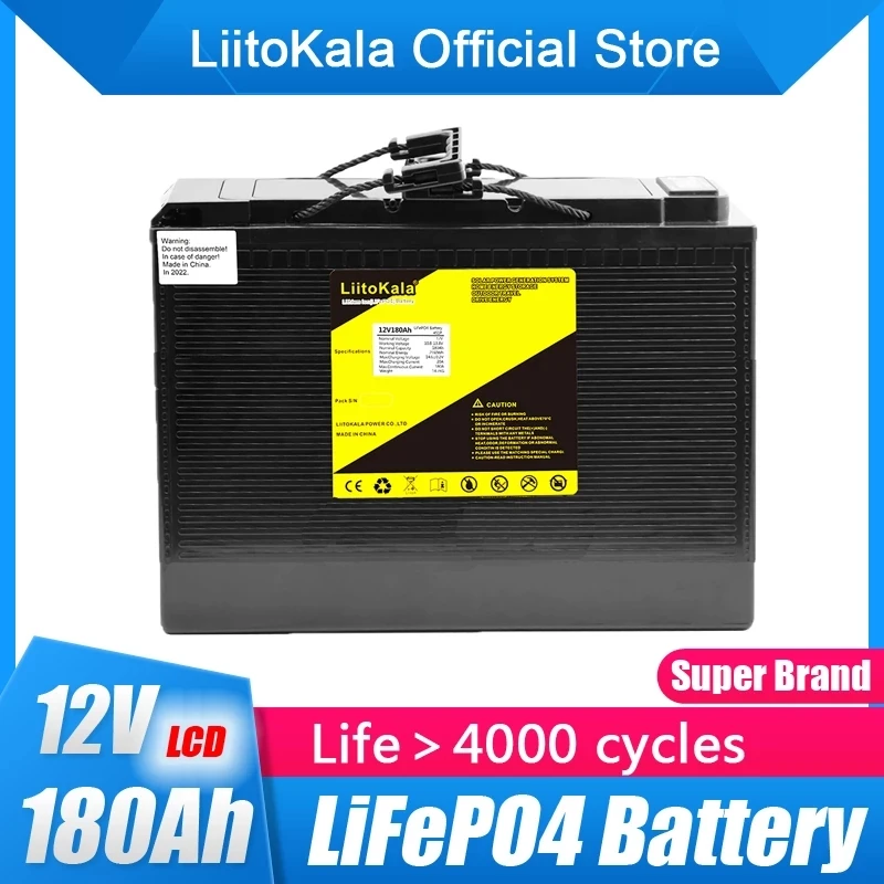 LiitoKala 12V 180Ah LiFePO4 Battery Lithium Power Battery 4000 Cycles For 12.8V RV Campers Golf Cart Off-Road Off-grid Solar