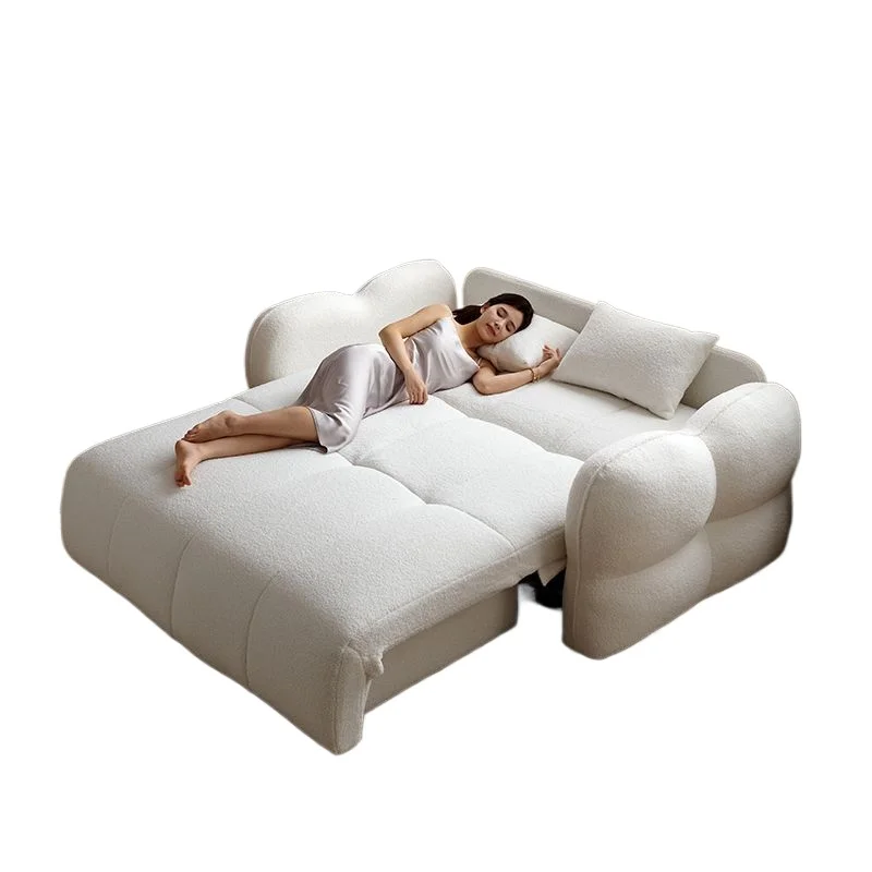 Multifunctional intelligent electric sofa bed, foldable and retractable double lamb wool