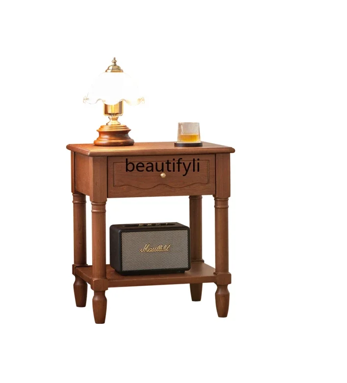 zxqRetro الفرنسية الكرز الخشب الصلب خزانة بجانب السرير الأوسط والقديمة شقة صغيرة غرفة نوم السرير خزانة التخزين #2