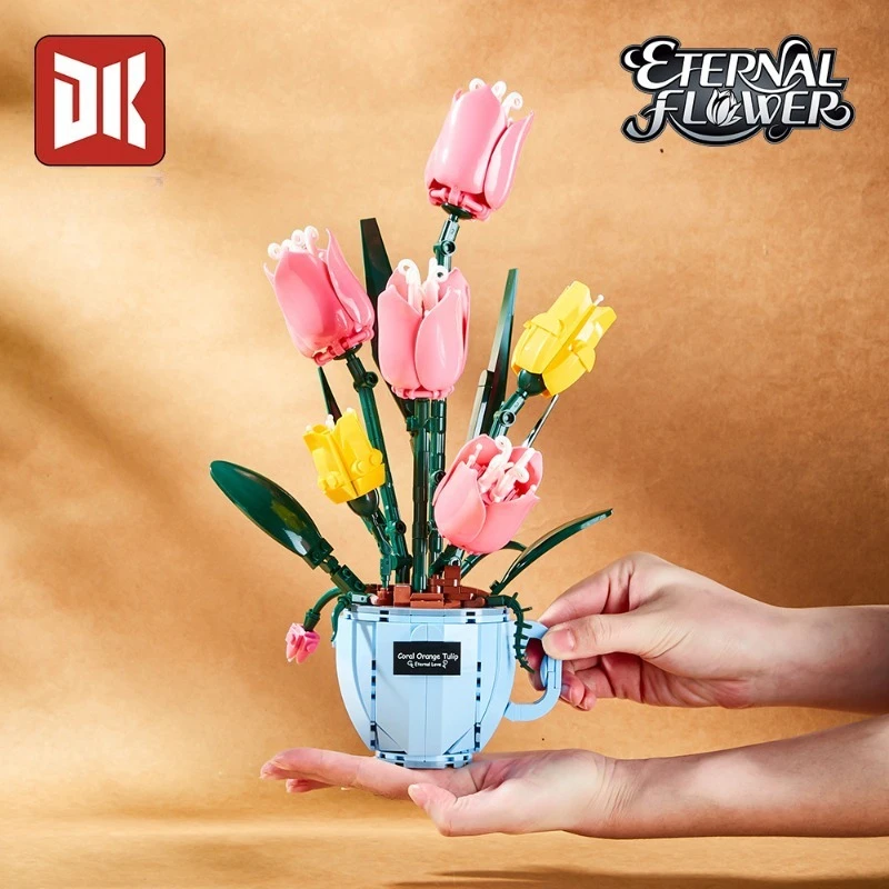 Puzzle Coffee Cup Tulip Bouquet Building Block Assembly Decoration Bouquet Model Assembly MOC Creative Toy Ornament Gift