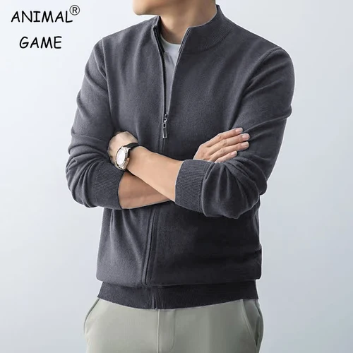 Animal Game-cárdigan con cremallera para hombre, suéter ajustado, Jersey de punto con soporte, blusa cálida y fría, abrigos largos con cremallera