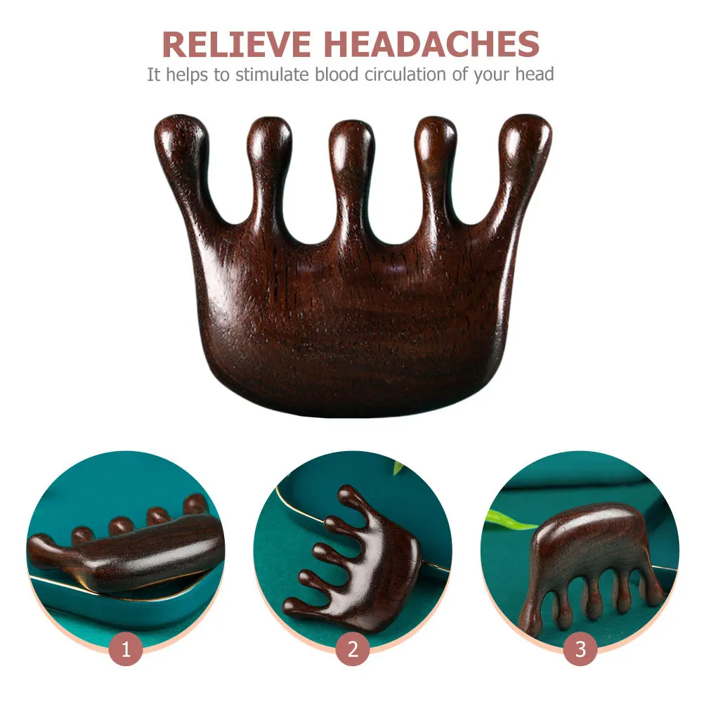 

Wooden Five-Tooth Massage Comb Natural Sandalwood Scalp Care Head Massage Tool Portable Wide Tooth Hair Comb for Daily