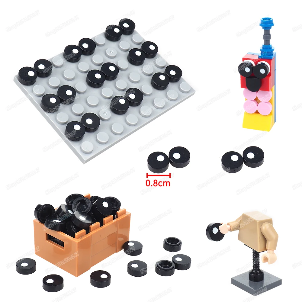 98138 Round 1x1 Small Dots Printed Pattern Building Block Tiles Moc Figures Eye White Pupil Match Model Component Gifts Diy Toys