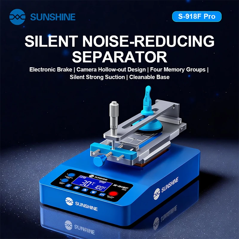 SUNSHINE S-918F Pro Elektroniczny Separator do Szyb z Hamulcem, Cicha i Mocna Pompka Powietrza do Naprawy Ekranów Płaskich i Zakrzywionych