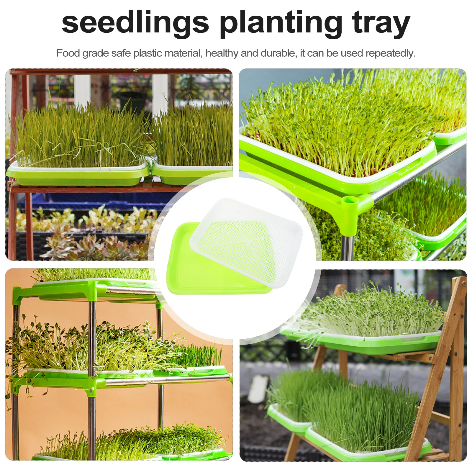 

2 set Sprouting Tray For Wheatgrass Cat Grass Double Layer Germination Box Reusable Food Grade Plastic Hydroponic Seedling Pot
