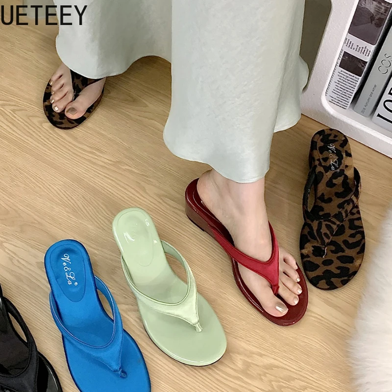 Summer Flip Flop Casual Clip Toe Wedges Heel Women Slippers Shoes Candy Color Beach Vacation Ladies Slides Shoes