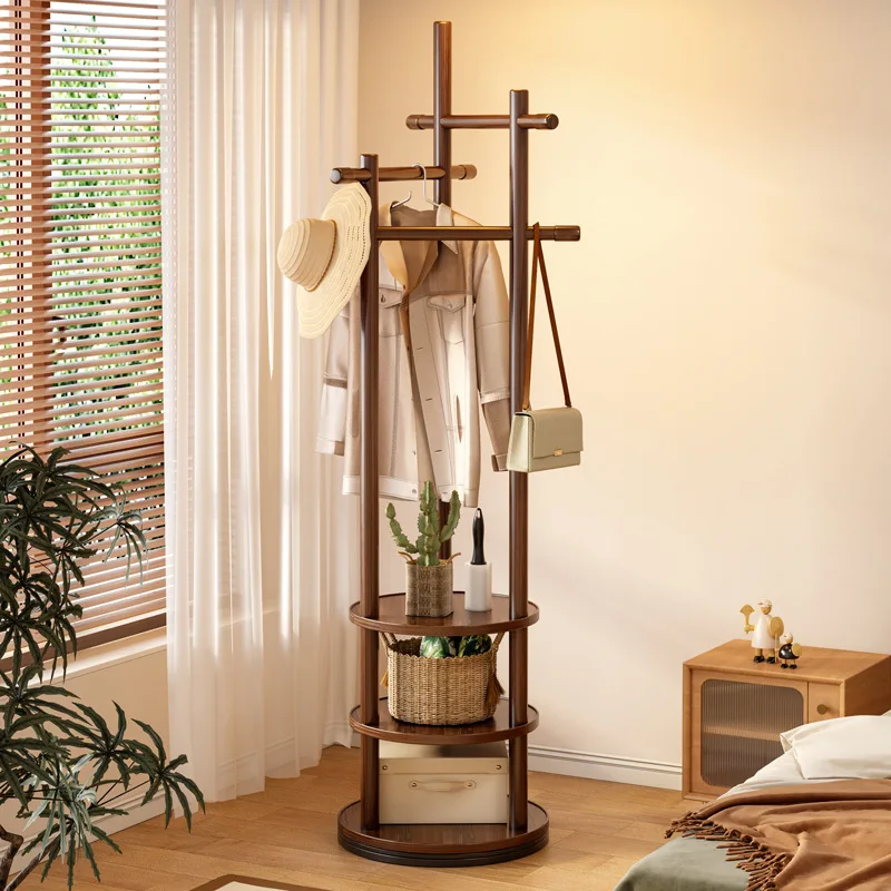 

Solid wood rotating coat rack floor hanger bedroom household vertical clothes rack living room clothes