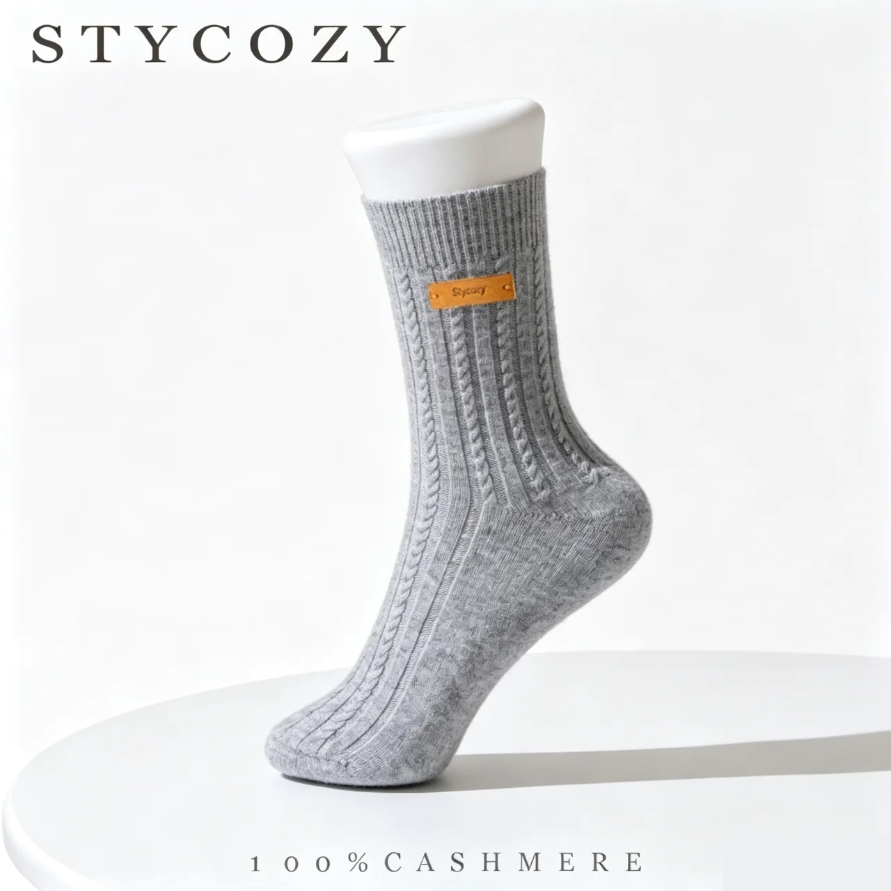 100%Cashmere Women Cable Knitted Socks Men Solid Color Stretchy Thick Soft Cozy Thermal Mid‑Calf Ankle Socks Home Daily Wear