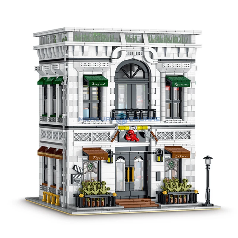 Seafood Restaurant Flying Lobster Modular Building Bricks MOC 10203 City Architecture Model Blocks Toy Kit Gift Kids Boys Girls