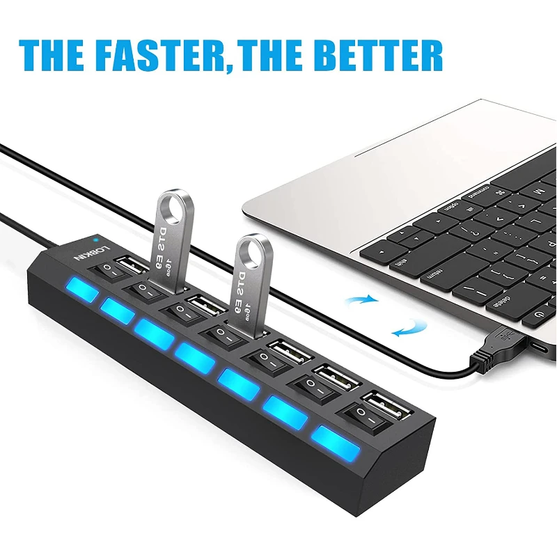 USB 2.0  HUB 4/7 Port Multiple Expander With ON/OFF Switch Multi USB Splitter Hub 4ports 7ports Adapter Computer Accessories