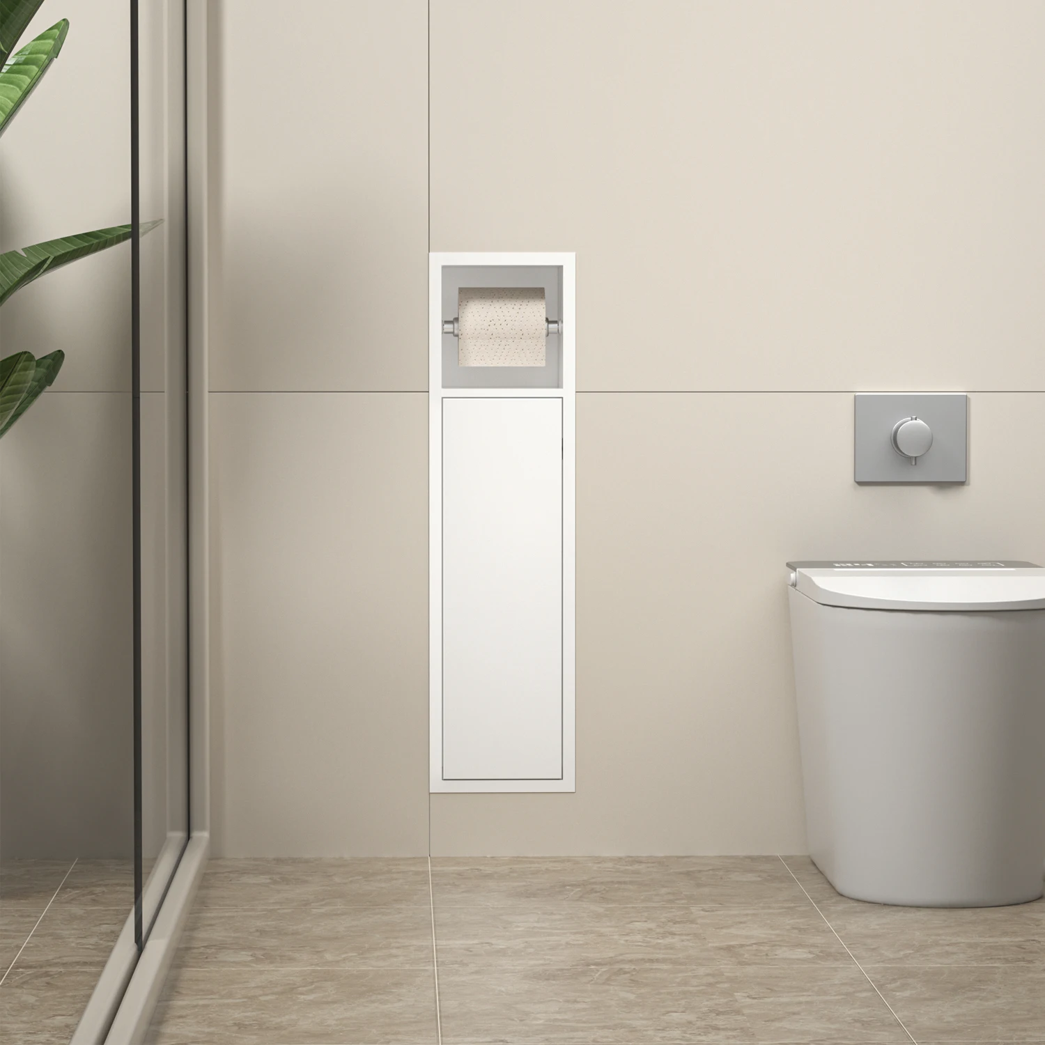 

High Quality Matte White SUS 304 Toilet Paper & Brush Holder with Storage Beautiful Modern Design for Bathroom