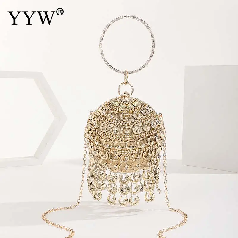 Round Ball Diamond Tassel Women Party Dinner Clutches Evening Wedding Bag Female Bridal Shoulder Handbag Wristlets Clutch Purse