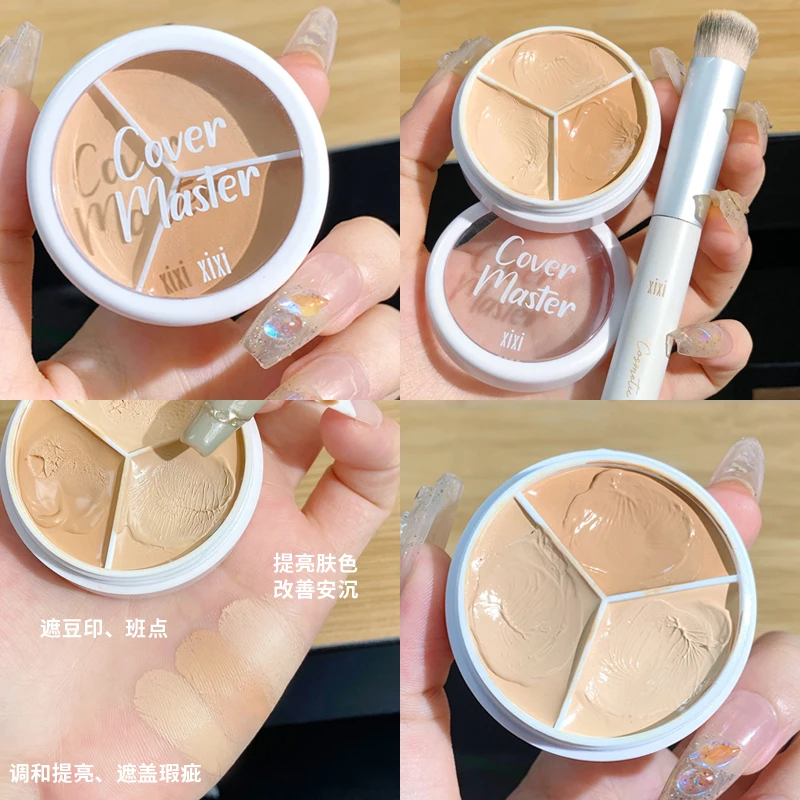 3 Colors Concealer Palette Eyeshadow Base Palette Correcter Face Contour Moisturizing Full Coverage Concealer Cream With Brush