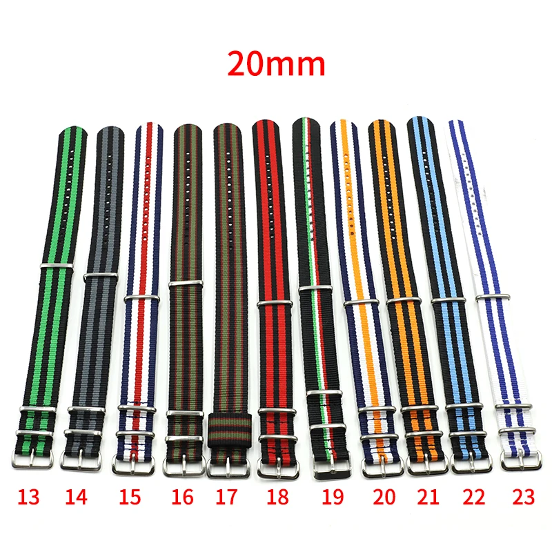 1pc 20mm Nylon Strap Watch Strap Waterproof Watch Band for Nylon Army Sport Watch Accessories Belt