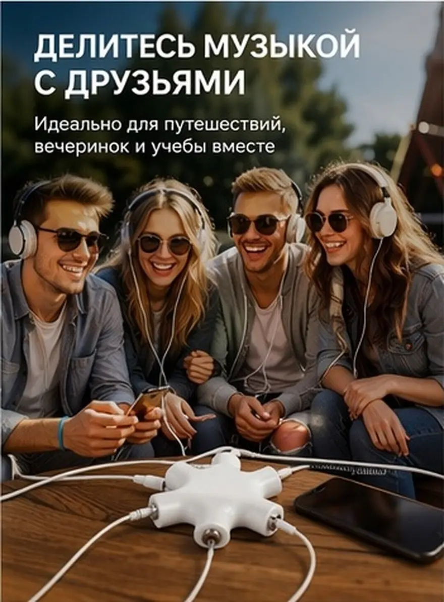 5-Way 3.5mm Earphone Music Sharing Adapter Shaped Stereo Audio Splitter Portable Lightweight Connector for Headphones
