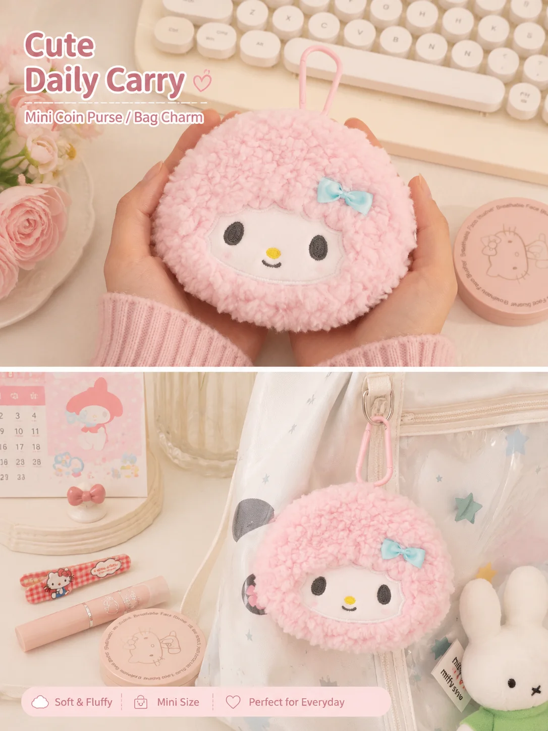 2026 Trendy Sanrio Cute Hello Kitty Cinnamoroll Sweet Piano Makeup Pouch Earbud Storage Bag Backpack  Pouch Girl Holiday Gift view 3