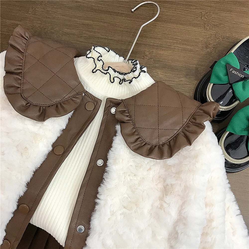 Jackets Girl Winter Plush Loose Coat Keep Warm Baby Thickening Children Clothing Tops 2024 Simple Fashion Open Stitch