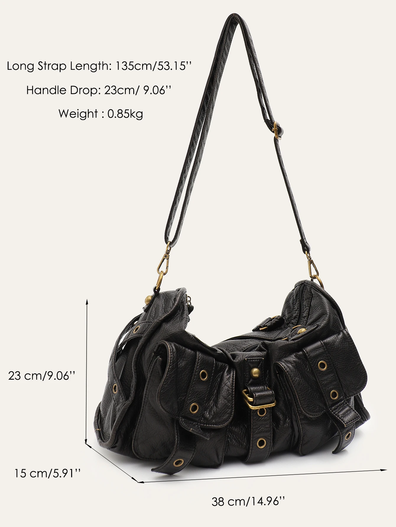 Women's Retro Soft Washed PU Vegan Leather Handbag Brush Off Color Y2K Cool Style Rivets Tote Shoulder Bag Large Casual Daily