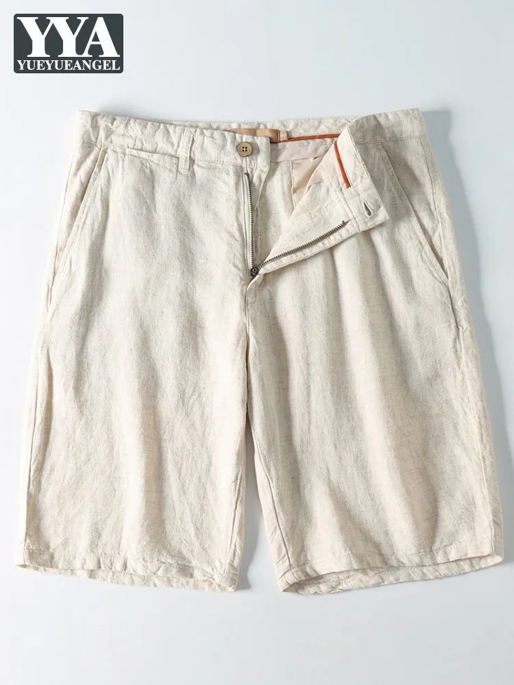 

Лидер продаж, летние мужские модные деловые повседневные шорты, тонкие льняные крутые прямые брюки со средней талией на молнии выше колена, короткие брюки